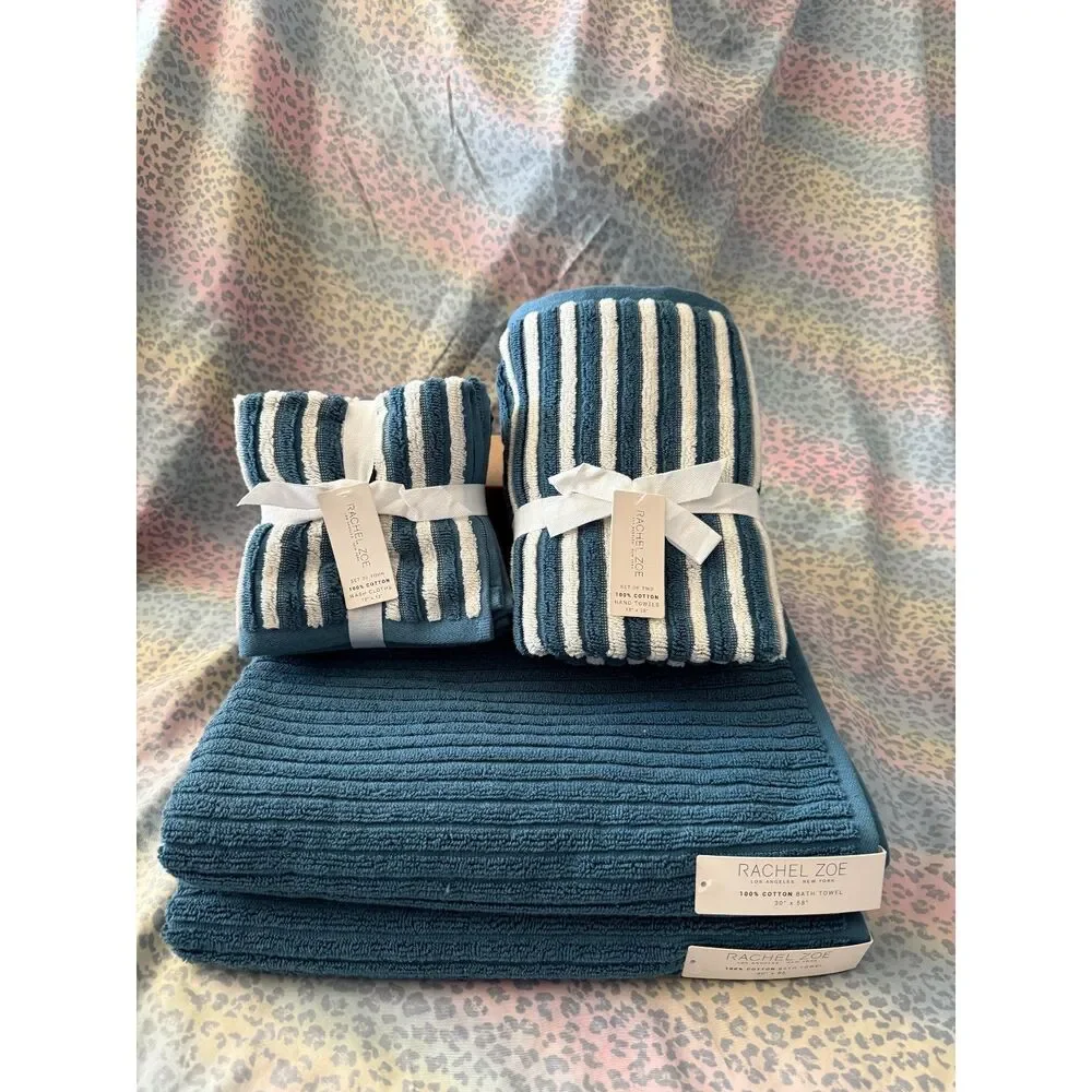 Rachel Zoe 100% Cotton Teal Towel Bundle Set –NWT (Bath/HandWashcloths) SET OF 8